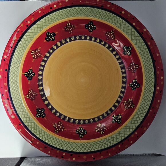 TableTops Gallery Rumba 11" Dinner Plate Hand Painted Red Green Yellow Southwest - Picture 1 of 2